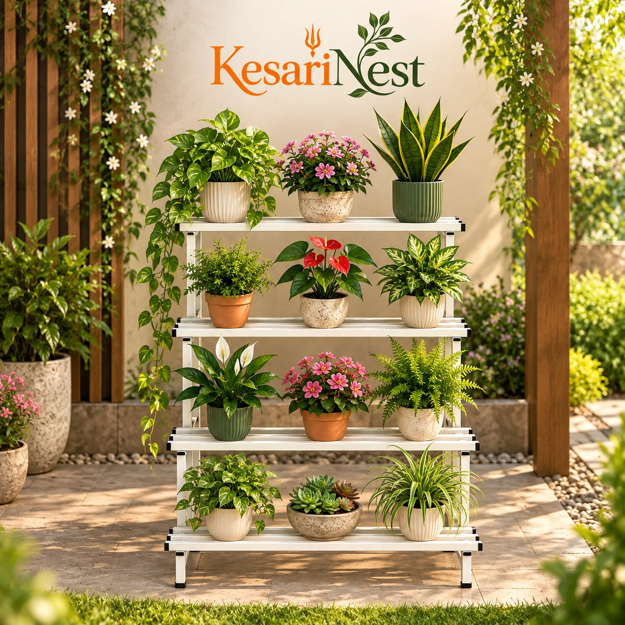 4-Tier Heavy Duty Metal Plant Stand view 4