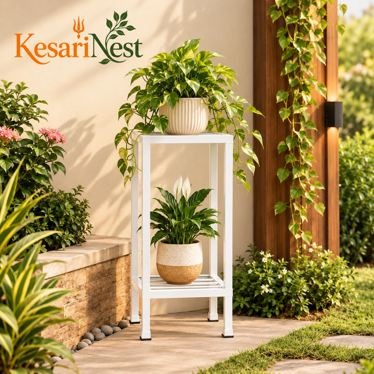 2-Tier Modern Metal Plant Stand view 6